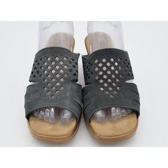 Spring Step Sandals Women 8.5 Black Leather Perforated Platform Wedge Heel Slide - Picture 6 of 10